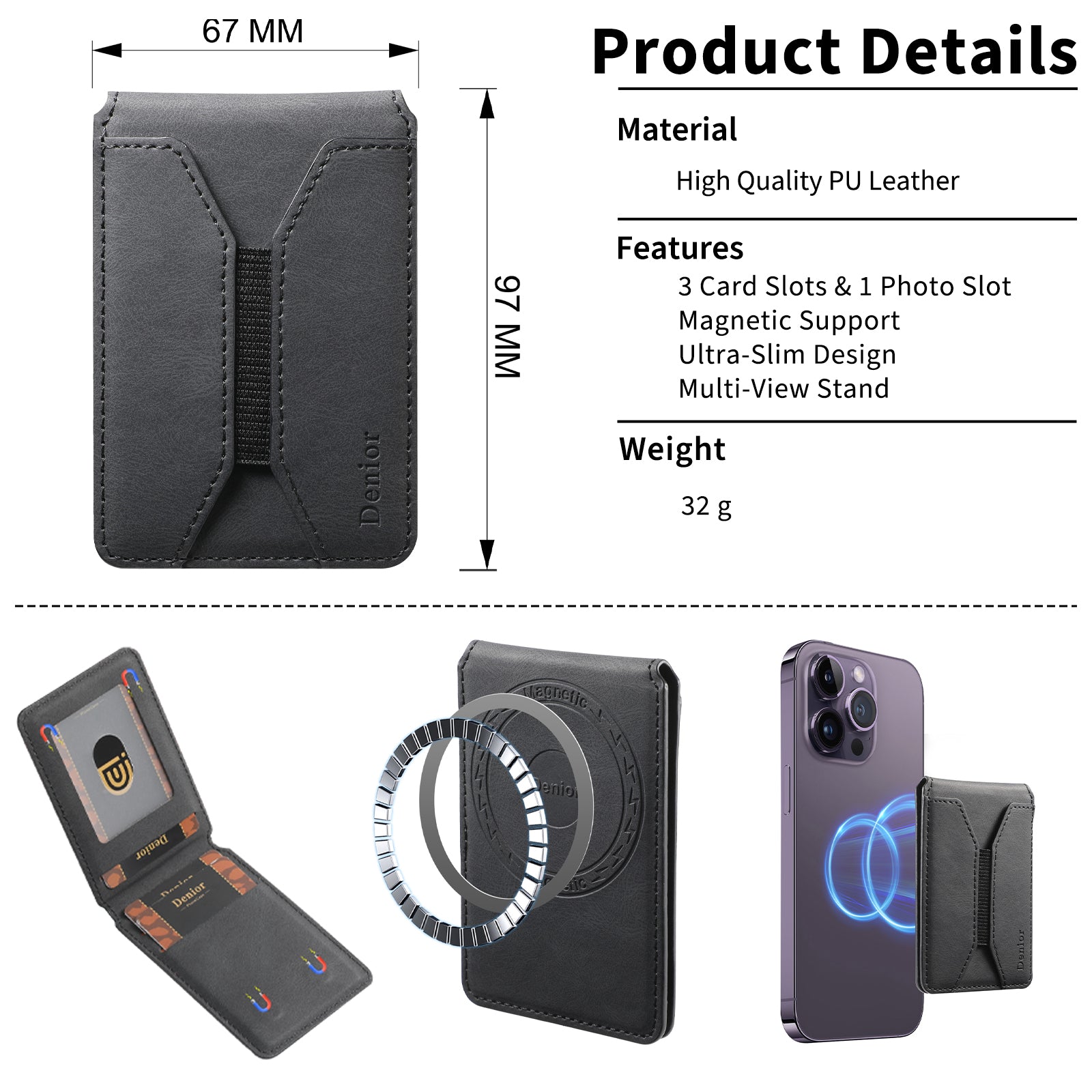 Magnetic Elastic Rope Design Card Holder (Black)