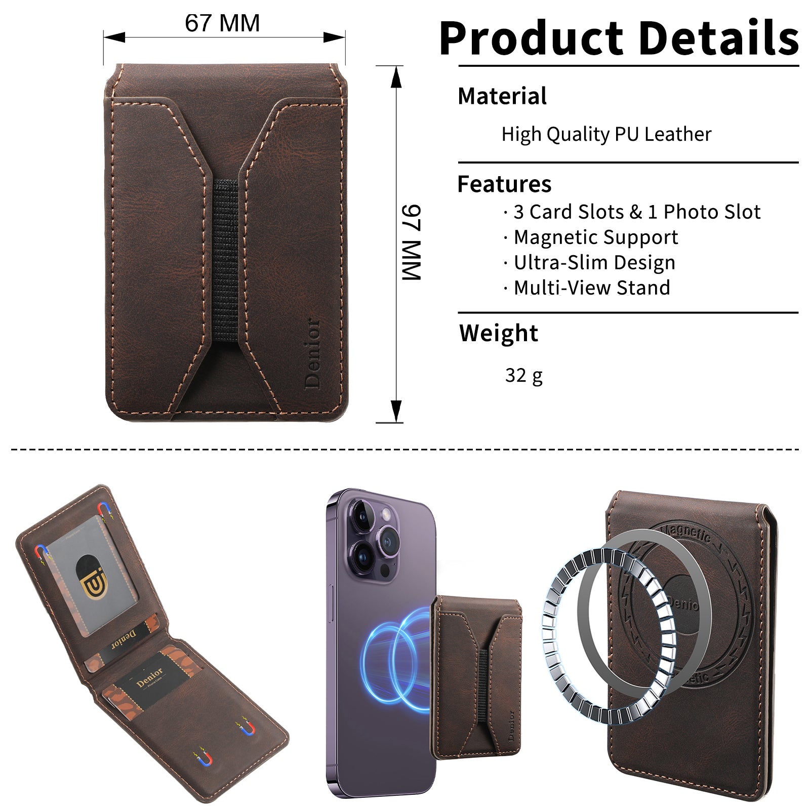 Magnetic Elastic Rope Design Card Holder (Brown)