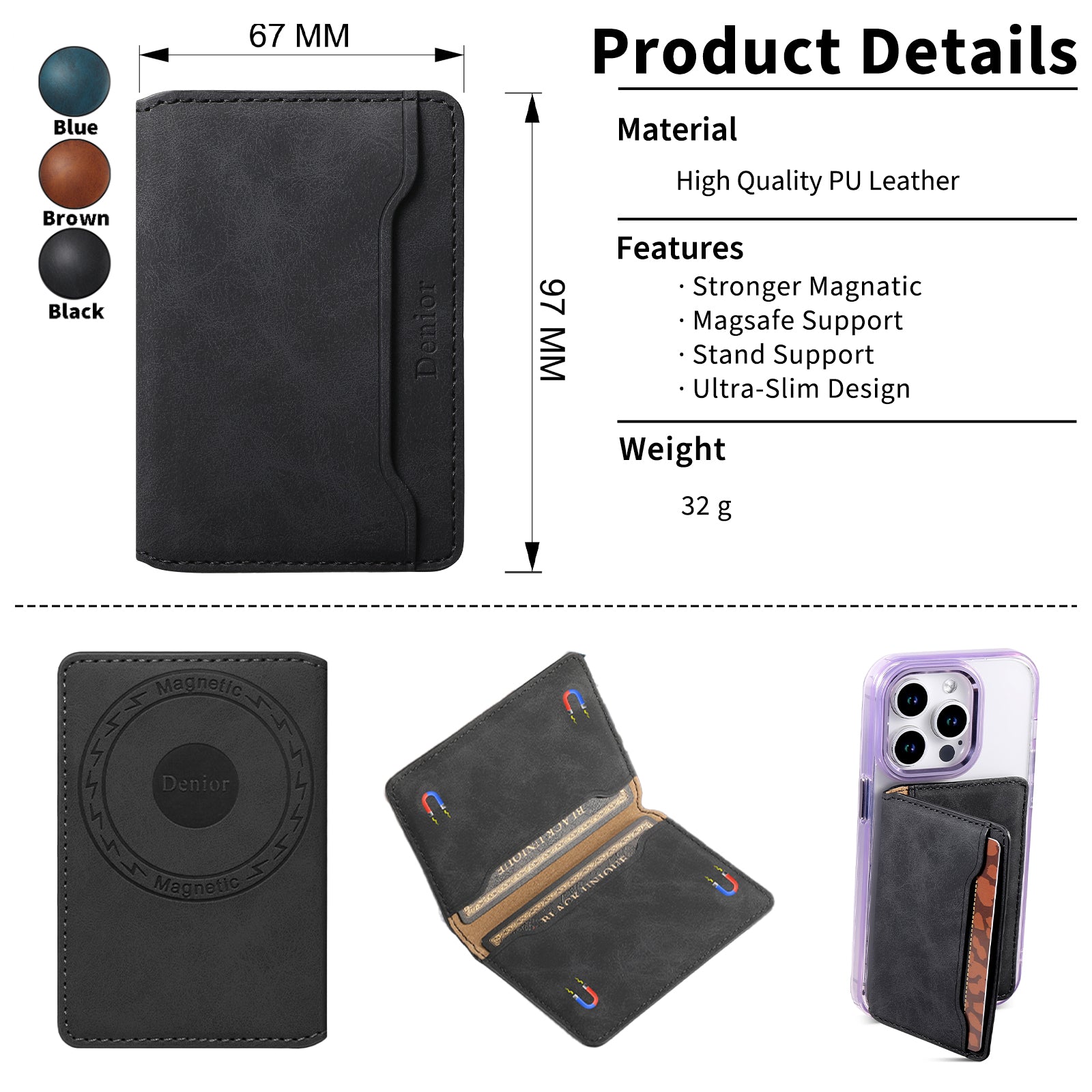 Magnetic Slim Credit Card Wallet (Black)